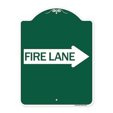 Designer Series Sign-Fire Lane Right Arrow, Green & White Aluminum Architectural Sign